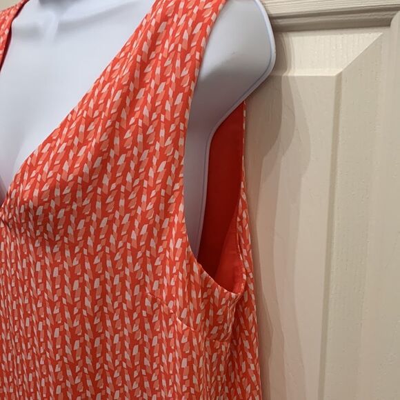 Banana Republic Dress VNeck Short Sleeved Orange White Ruffled Bottom Sz Medium - Picture 7 of 11